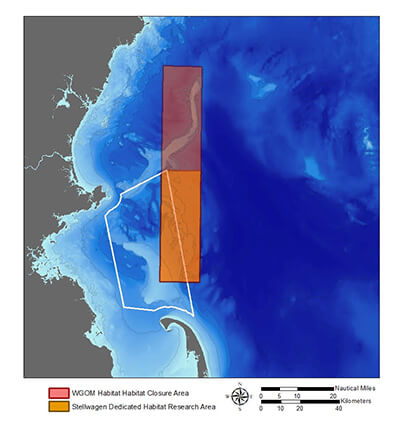 map showing research areas in and around Stellwagen Bank National Marine Sanctuary